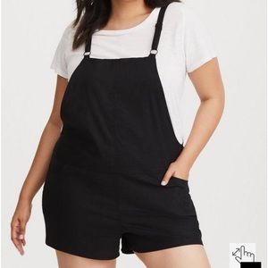 Black Stretch Linen Shortall